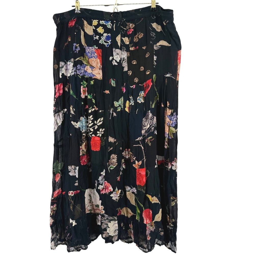 Catherine Cole Women Black Floral Patchwork Rayon Maxi Skirt XL/XXL Boho Vintage - Picture 2 of 6